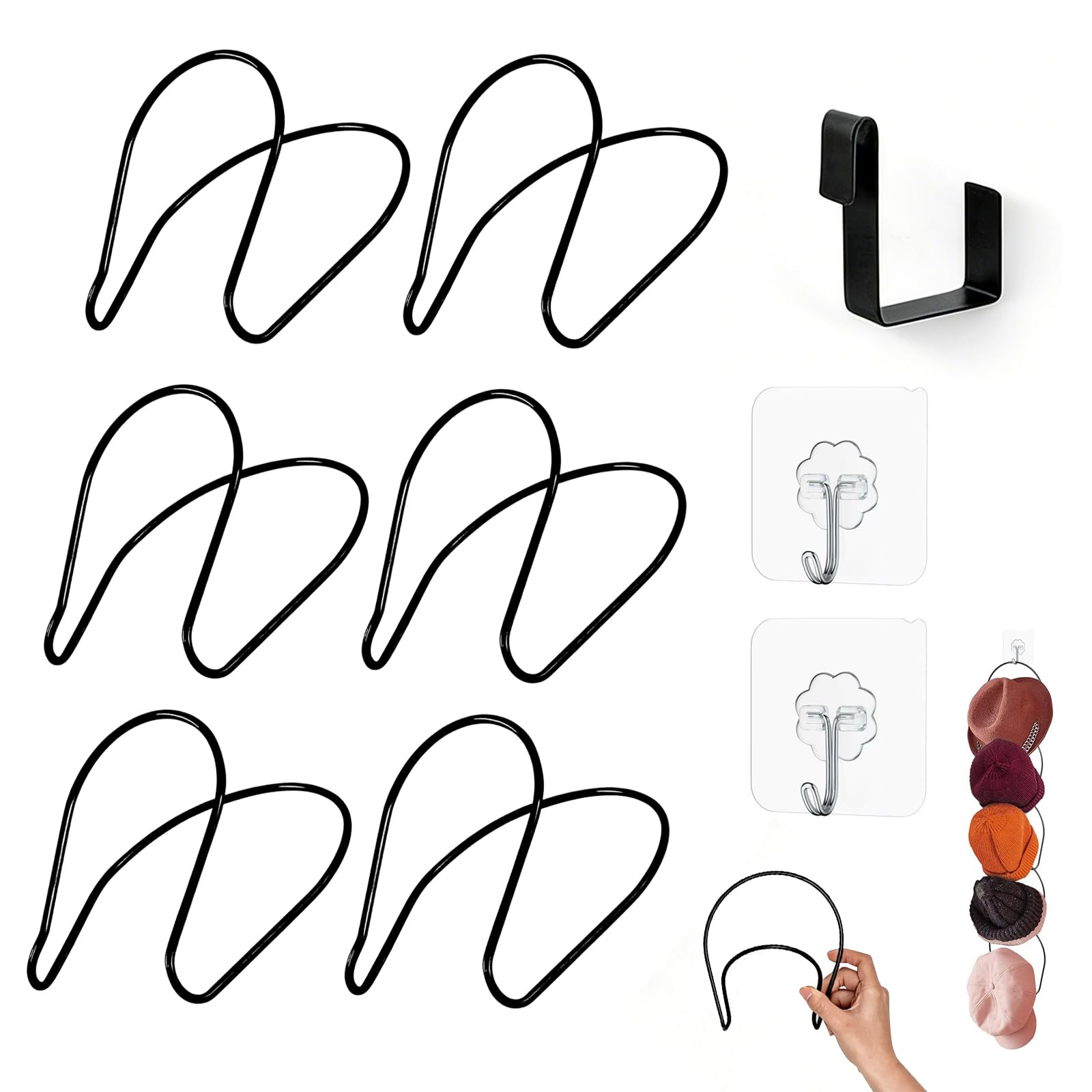 6 Supporti Porta Cappelli in Metallo da Appendere, Organizer Cappelli per Porta e Parete, Porta Cappelli Salvaspazio per Berretti, Sciarpe, Borse, Abbigliamento e Accessori