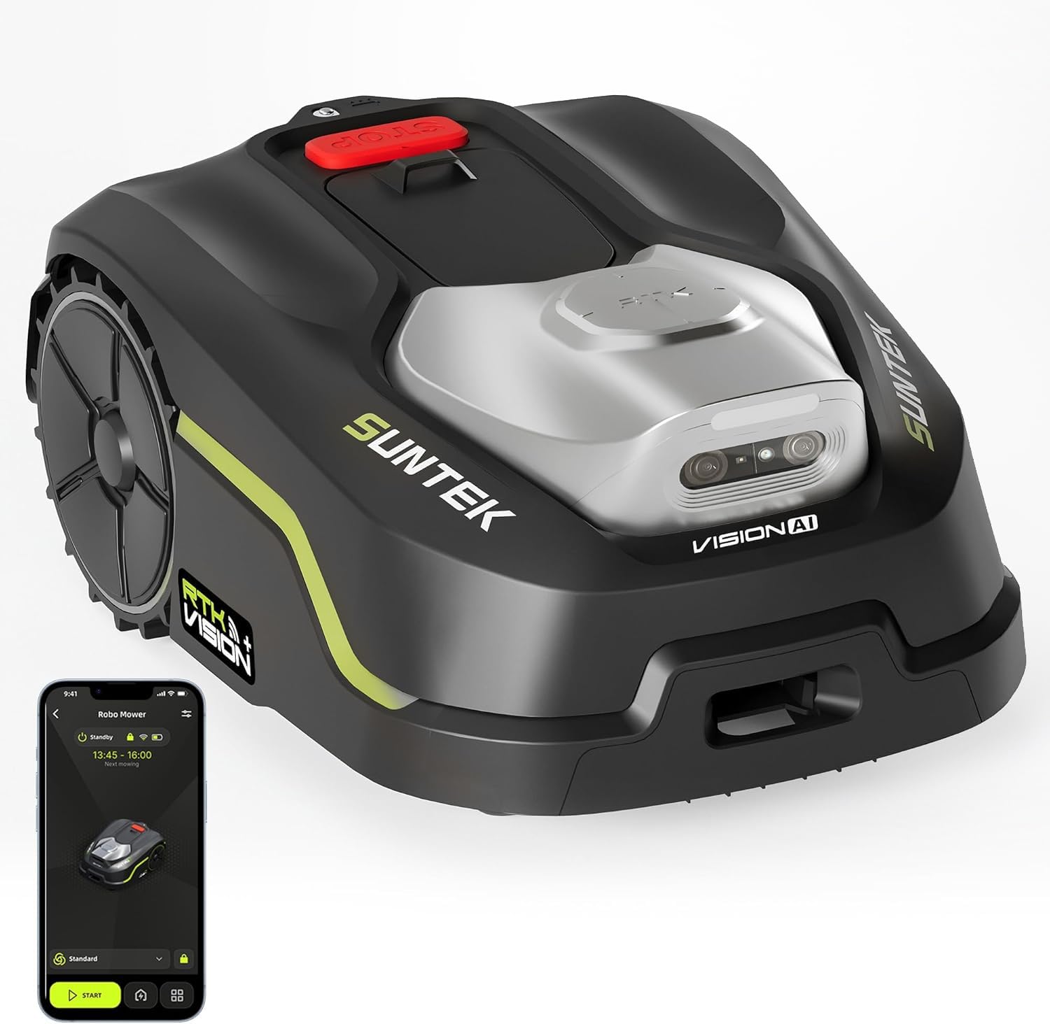 SUNTEK Robot cortacésped sin cable límite, RTK+Vision+TOF LiDAR cortacésped Robot, cartografía automática IA 35% de pendiente, prevención de obstáculos inteligente, gestión multizona, control de