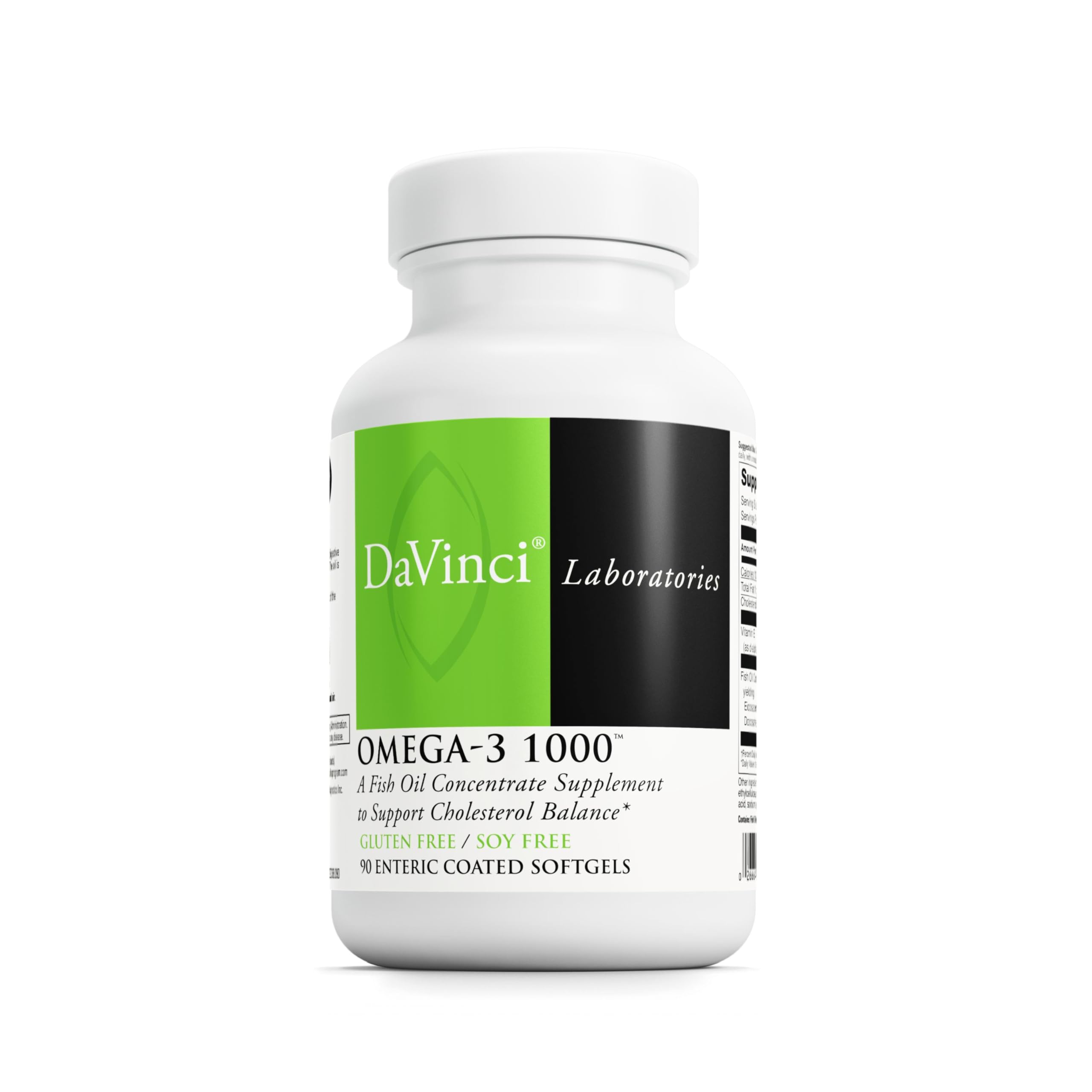 DAVINCI Labs Omega-3 1000 - Dietary Supplement to Maintain Already Normal Cholesterol Levels and Support Immune System, Hair and Skin* - Gluten-Free - 90 Enteric Coated Softgels