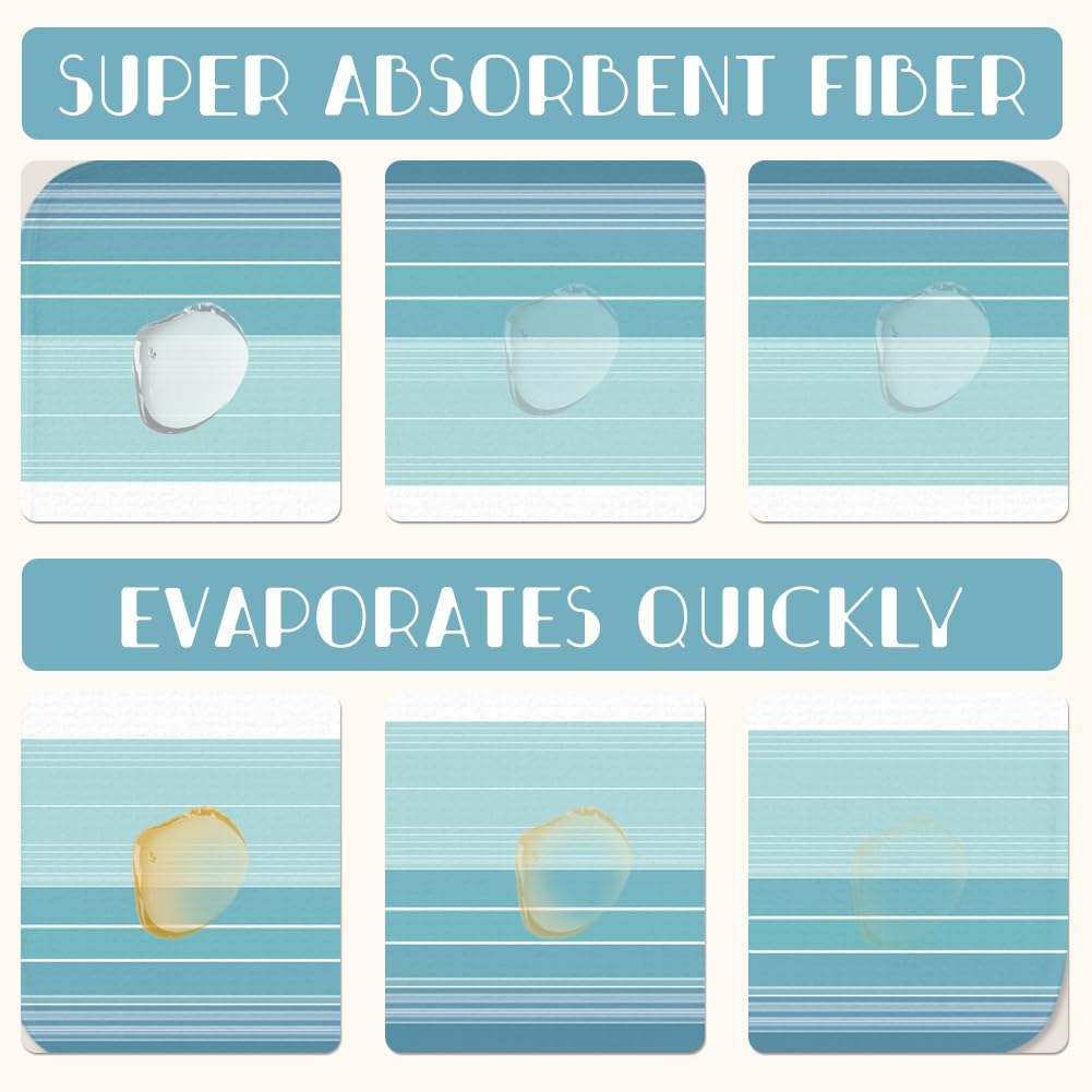 INFUNLY Tapis de séchage à vaisselle à rayures bleues 60 × 45 cm en microfibre polyester coton bleu absorbant tapis de comptoir résistant à la chaleur séchage rapide boucle de suspension