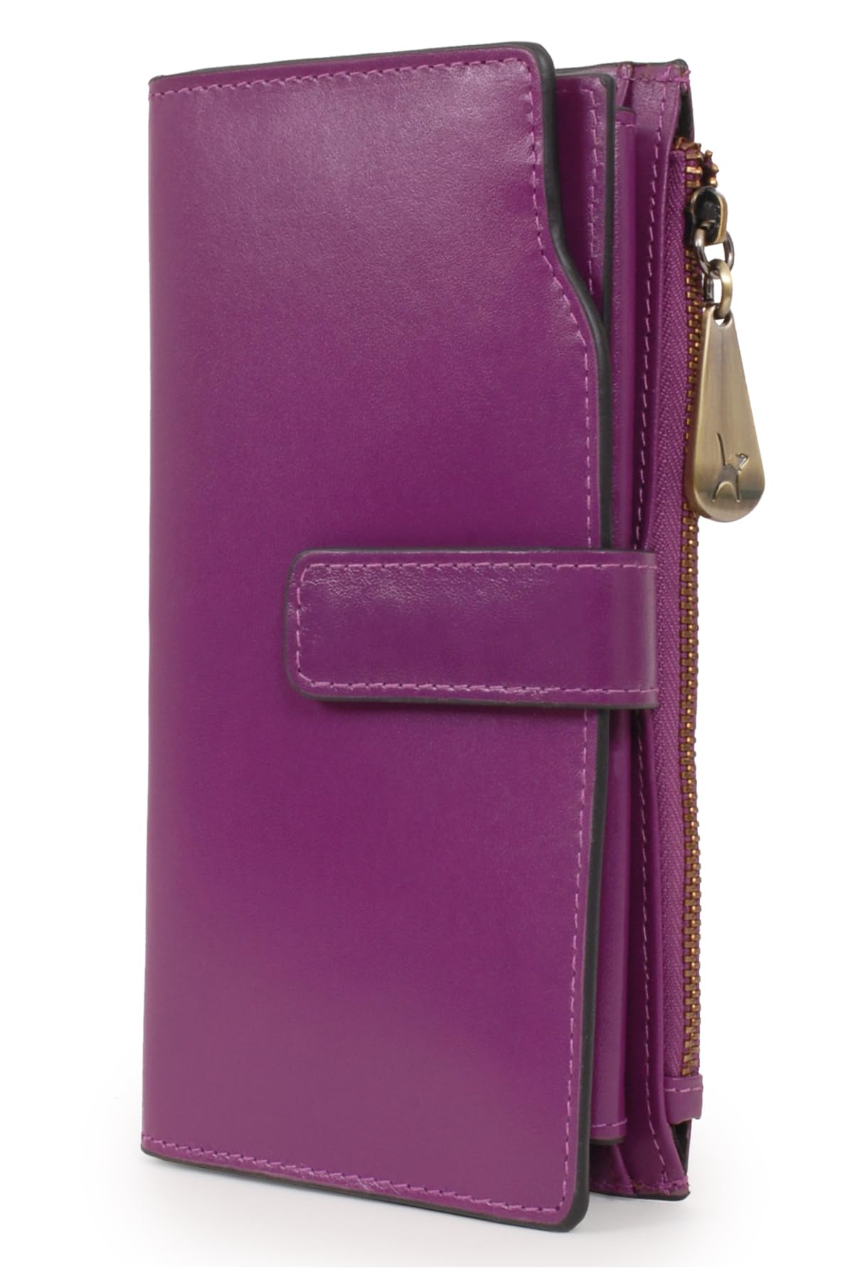 Catwalk Collection Handbags - Grande Portafoglio Donna in Pelle - Portamonete Per Smartphone e 20 Carte di Credito - RFID Protezione - Stella - Viola