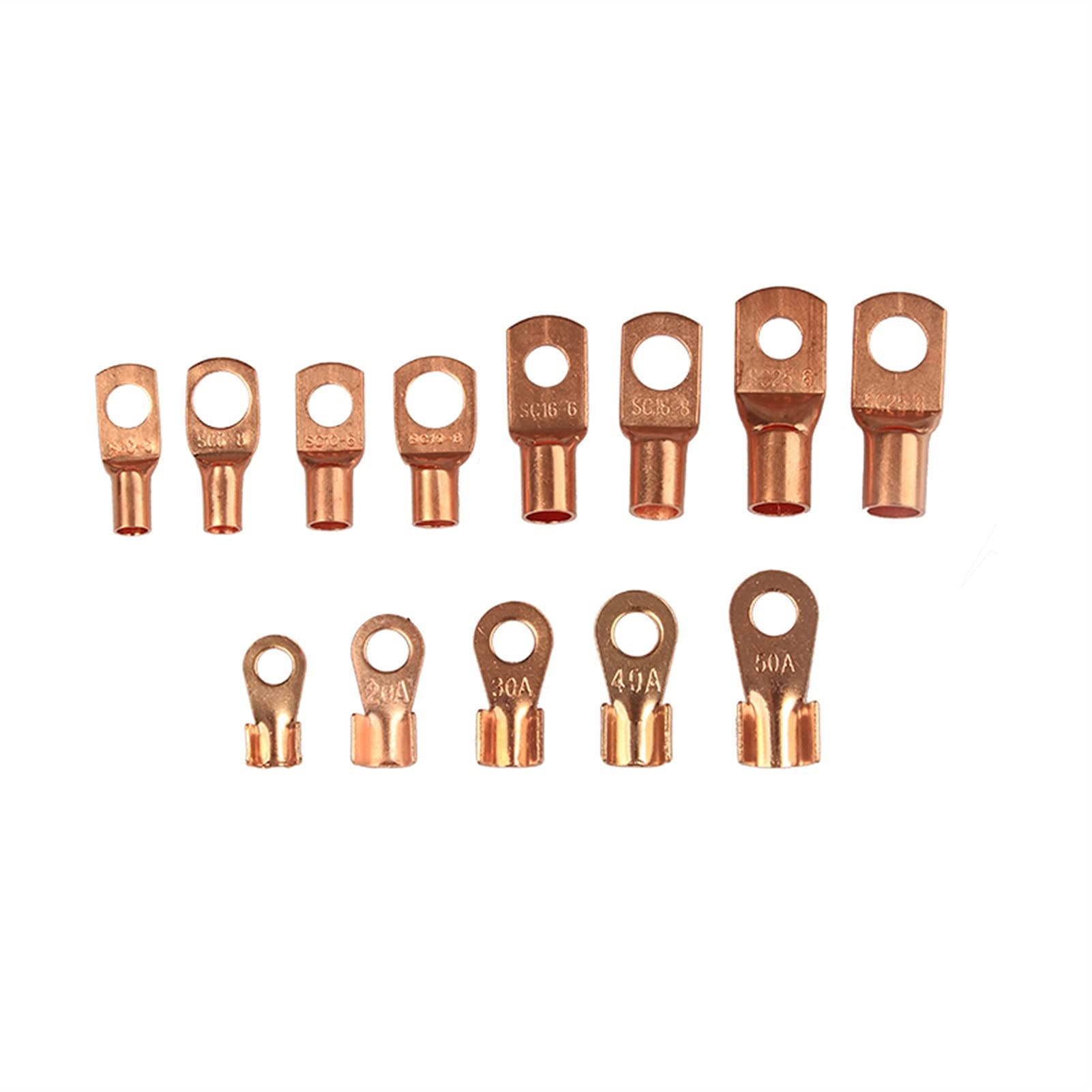 Ringterminals 13 0pcs Sortiment SC Kupferring Open Lug Terminals Ot Draht nackte Batterie Elektrische Kabelkabelanschlüsse Kit -Autozubehör Accessoires