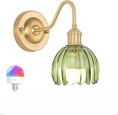 Miniatura 39 de Candelabro de Pared Vintage Operado por Batería con Linda Lámpara de Vidrio Transparente de Tulipán, Luz de Pared Recargable Inalámbrica Alimentada