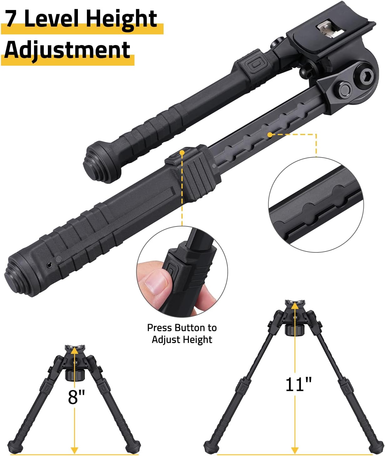 CVLIFE Bipod Mount to Sling Swivel Stud Rifle Bipod, Made of Aluminum and High-Strength Polymer, Adjustable Height and Angle, Stable and Sturdy