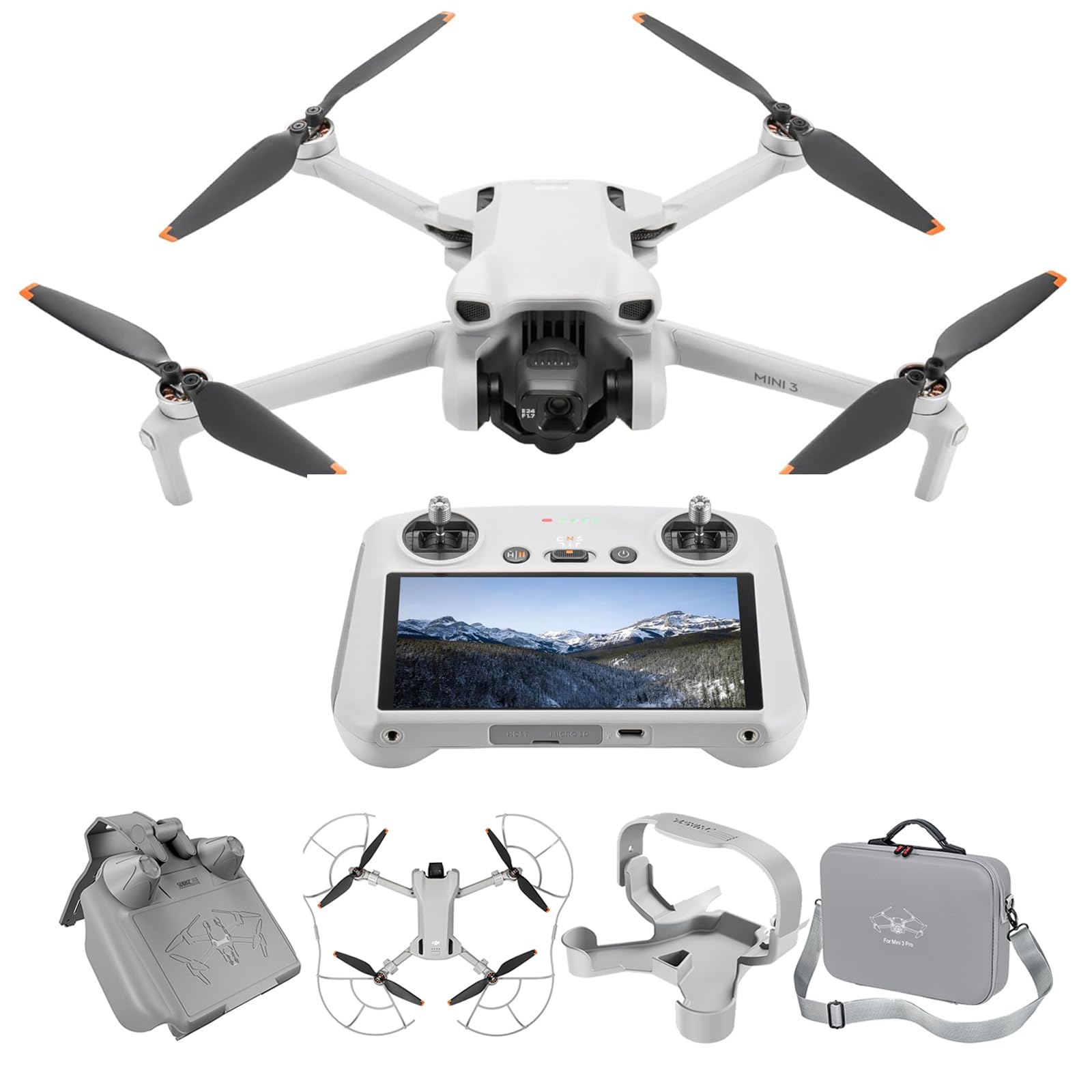 DJI Mini 3 Bundle - Mini-caméra-drone léger et pliable avec vidéo 4K HDR, 38 min de vol, véritables prises de vue verticales et fonctions intelligentes, C0,Avec tablier (Mini 3 (DJI RC)(C0))