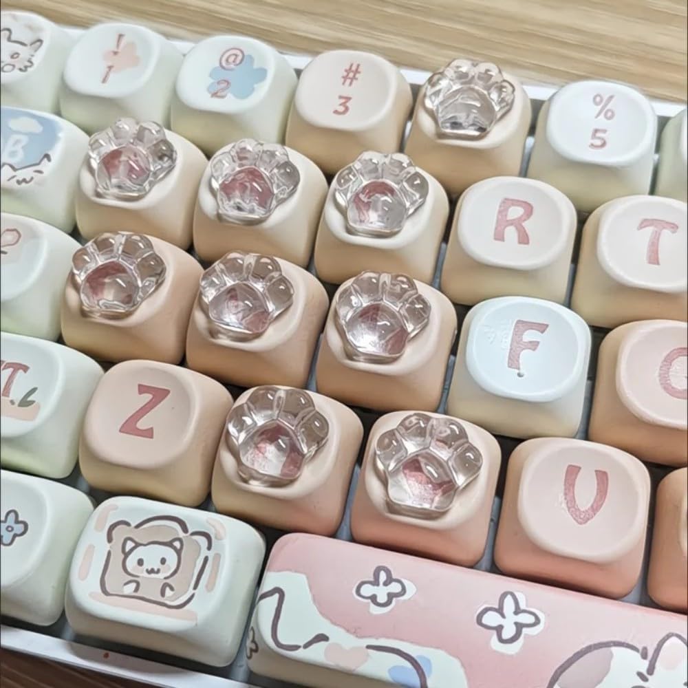 MayeBridge Cute Cat Keycap for Long Nails,Resin Kitty Raised Keyboard Stickers,3D Keycaps for Long Nails,Adhesive Paw Keycap Riser for Nail Art Protective (Cat B,30pcs)