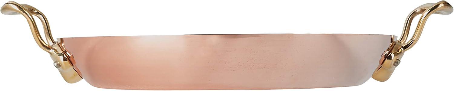 Mauviel M'150 B 1.5mm Polished Copper & Stainless Steel Paella Pan With Brass Handles. 13.7-In, Made In France
