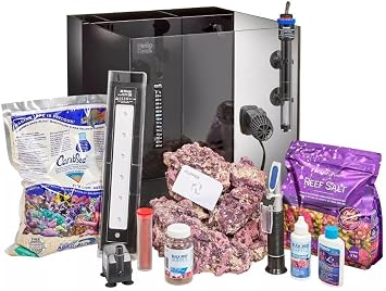 HelloReef 15 Gallon Beginner Clownfish Saltwater Aquarium Kit with App Controlled Smart LED Lighting, Filtration, Decor, and Setup Guide