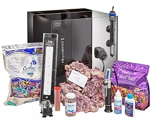 HelloReef 15 Gallon Beginner Clownfish Saltwater Aquarium Kit with App Controlled Smart LED Lighting, Filtration, Decor, and Setup Guide