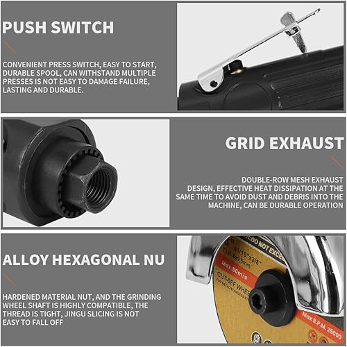 Miniatura 3 de Herramienta de corte de aire de 3 pulgadas, máquina de corte neumática con amoladora angular con juego de discos de corte de 5 piezas, velocidad