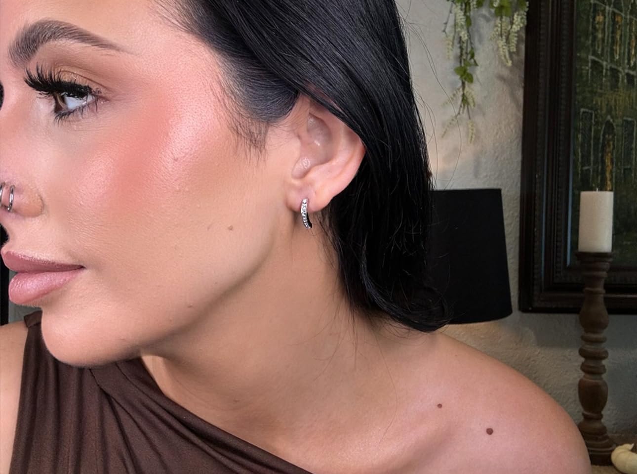 Cate & Chloe Erin 18k White Gold Half Hoop Earrings with Simulated Diamond Crystals, Small Hoops for Women, Gift for Her - Image 6