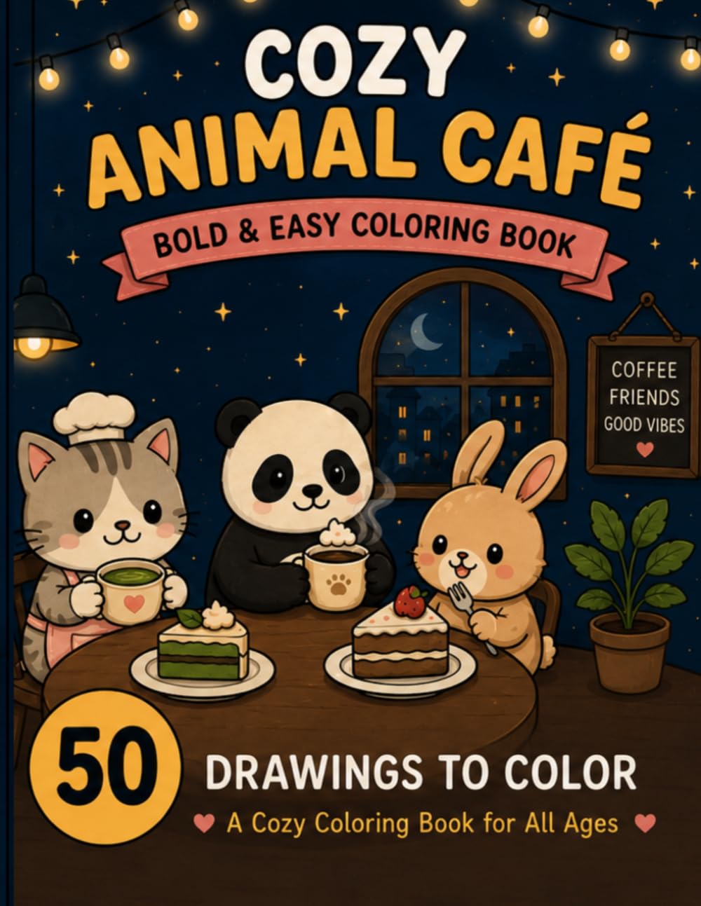 Cozy Animal Café: Bold & Easy Coloring Book