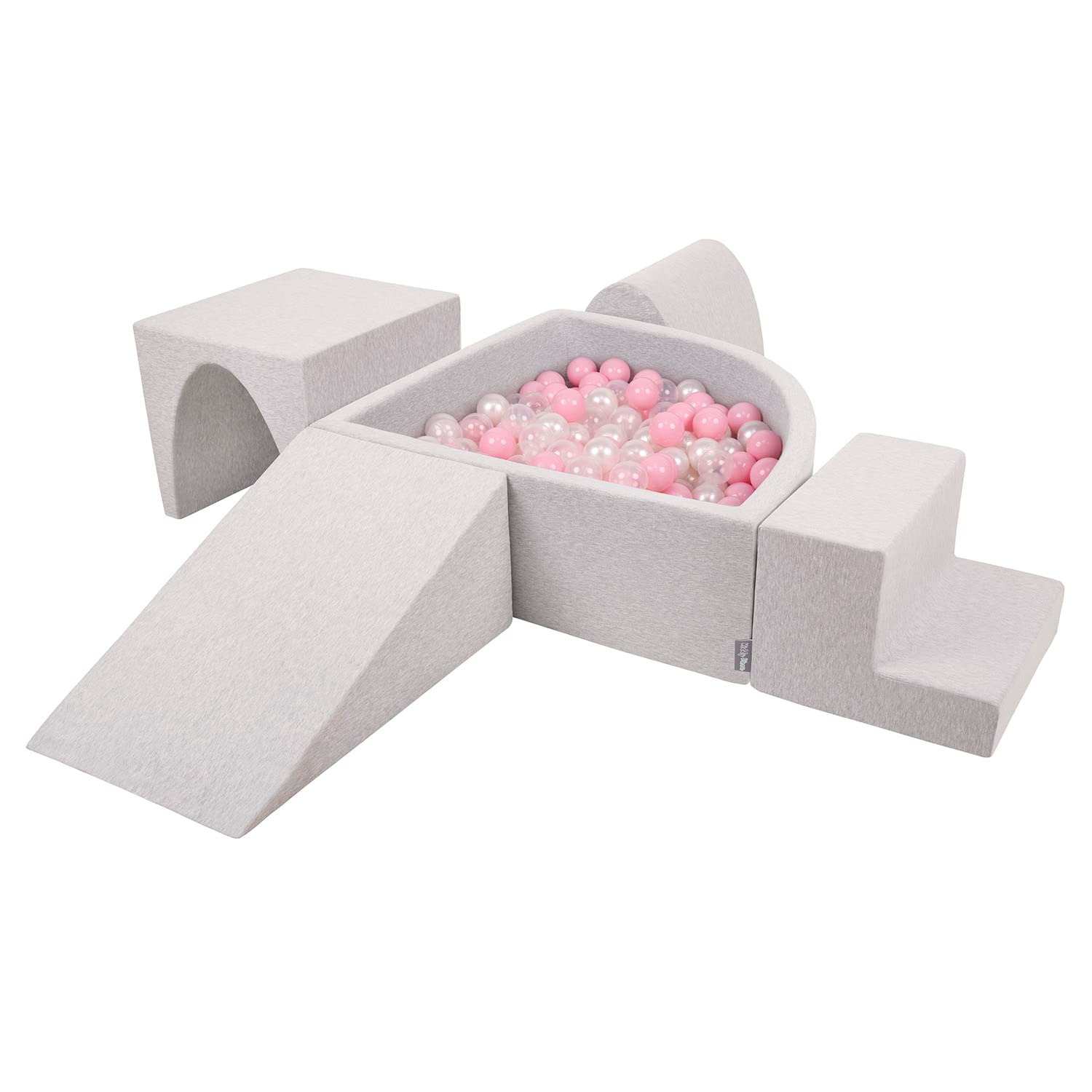 KiddyMoon Parque Infantil De Espuma con Triángulo Piscina De Bolas (300 Bolas) para Niños, Gris Claro: Rosa Claro/Perla/Transparente