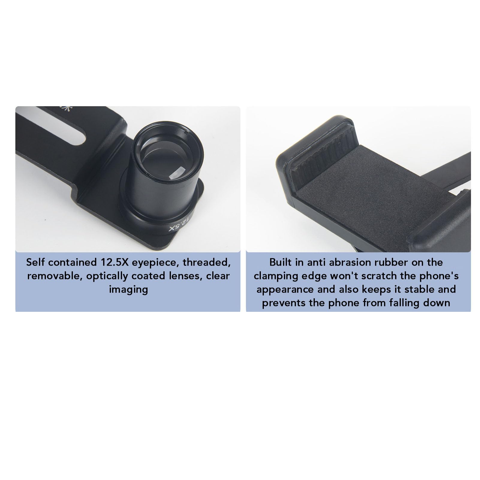 Adattatore per Smartphone con Lente per Microscopio, Adattatore per Fotocamera per Cellulare per Microscopio, Oculare per Microscopio 12,5X Integrato, per Smartphone con