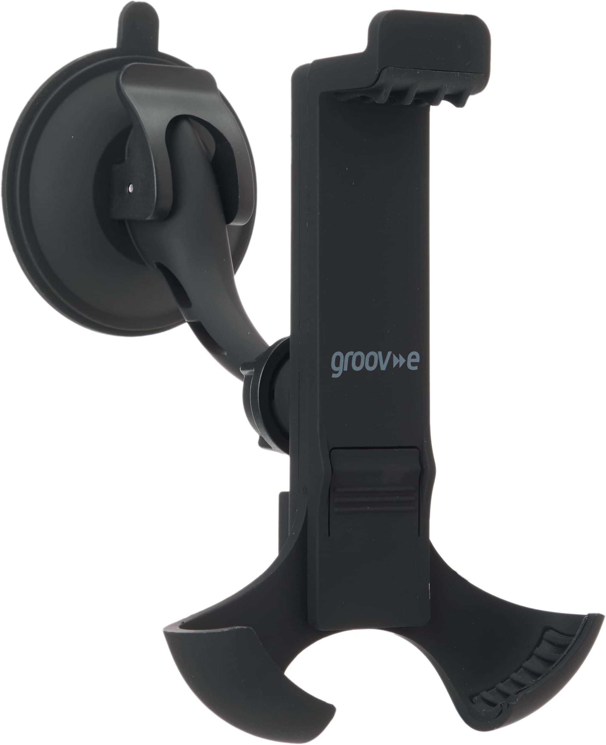 groov e Large Window Mount - Universal Phone Holder & Car Cradle for Mobile Devices - Windscreen Mounting Secure Suction Cup, Rubber Phone Grip, Adjustable Arm - 4.7-6.7 Inch Device Support - Black