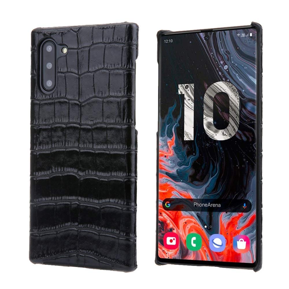 BISUZI-Phone Case For Samsung Galaxy Note 10 Luxury Crocodile Pattern Protective Shockproof Case Genuine Leather Cover (Color : Black)