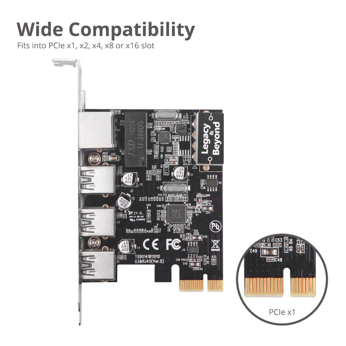 SIIG LB-US0614-S1 Carte adaptateur PCI Express USB 3.0 + Gigabit Ethernet LAN – Standard et bas – Profil Windows Server 7, 8, 8.1, 10 PCsPC