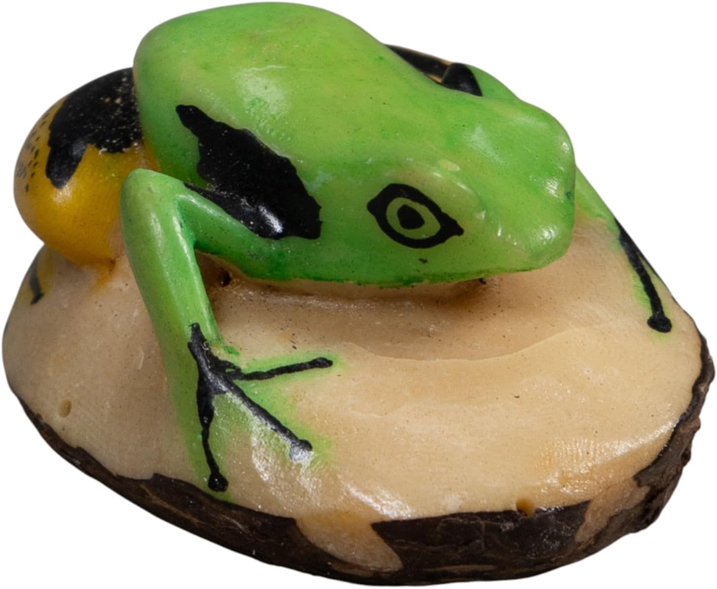 Yellow-Banded Poison Dart Frog Tagua Nut Sculpture, Hand Painted Vegetable Ivory Collectible, Made in Panama by Embera Wounaan Artisans
