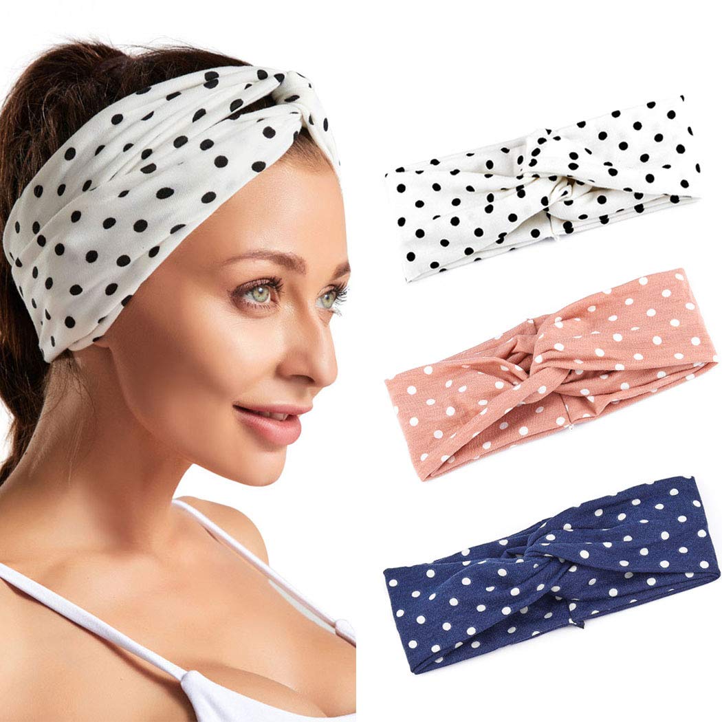 Campsis Fashion Dot Turban Headbands Criss Cross Elastic Hairbands Daily Use Knotted Head Wrap Twisted Solid Headwear for Women and Girls Pack of 3 (B088NMFNLX) Amazon Price History, Amazon Price Tracker