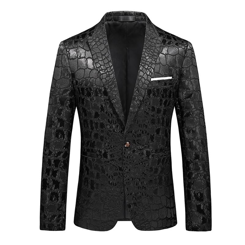 Men's Black Crocodile Textured Tuxedo Blazer, Slim Fit, Notched Lapel, 1 Button