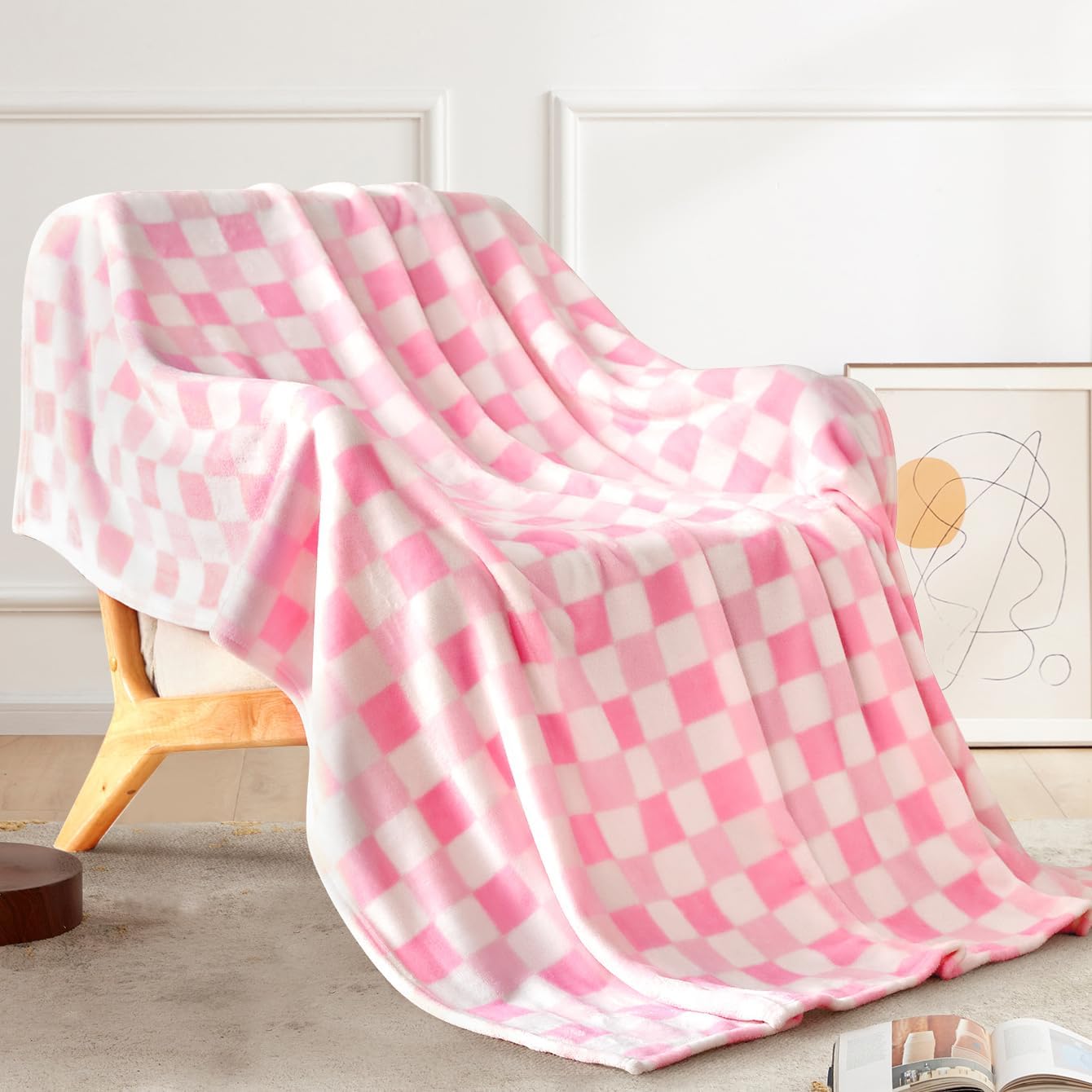 Touchat Fleece Throw Blankets, Pink Buffalo Plaid Throw