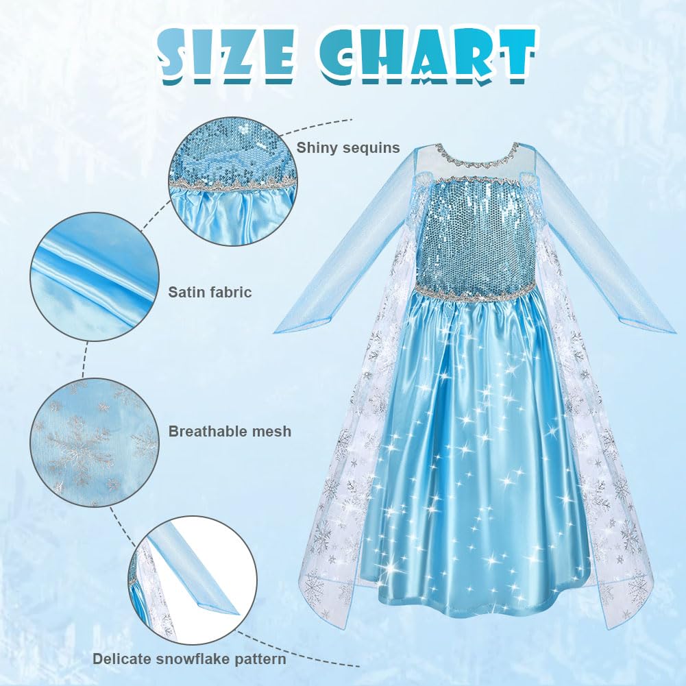 URAQT Set da Principessa, Costume da Principessa Corona Bacchetta Guanti Treccia, Princess Costume Vestiti Principesse Abito delle Ragazze per Natale Carnevale Halloween