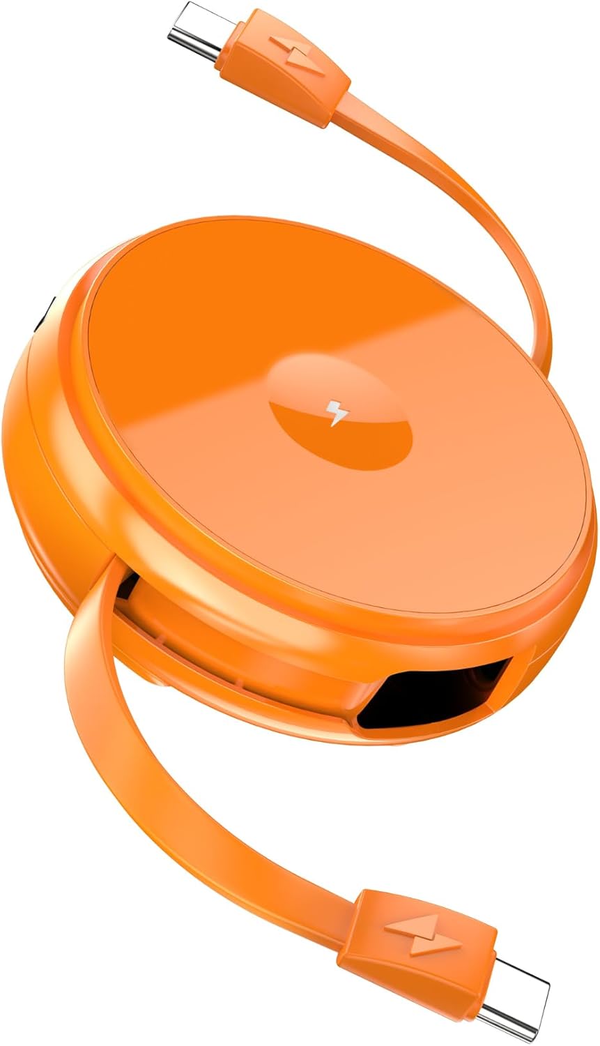2-in-1 Retractable Cable with Wireless Charger-Orange