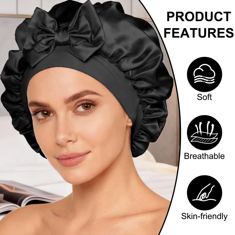 Bonnet Satin Cheveux Nuit avec Double couche 100% Soie de mûrier 22 Momme, Bonnet Soie Cheveux Nuit, Bonnets en Satin pour Charlotte Cheveuxs Locks Bouclés, pour Femmes et Hommes