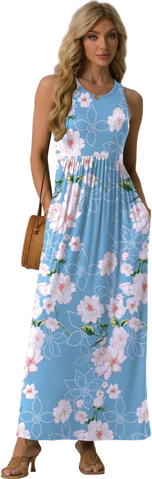 Women's Summer Sleeveless Casual Long Tank Maxi Dress with Pockets (XS-3XL)