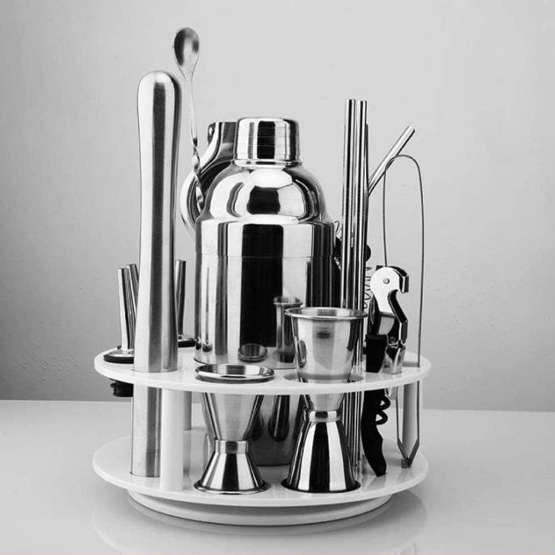 Juego de Cocktail Shaker Kit para Hacer Coctelera De 20 Piezas con Soporte Giratorio, Herramienta De Barman para Barra Casera De Acero Inoxidable Coctelera Profesional Herramientas (Color : Blue,Silv
