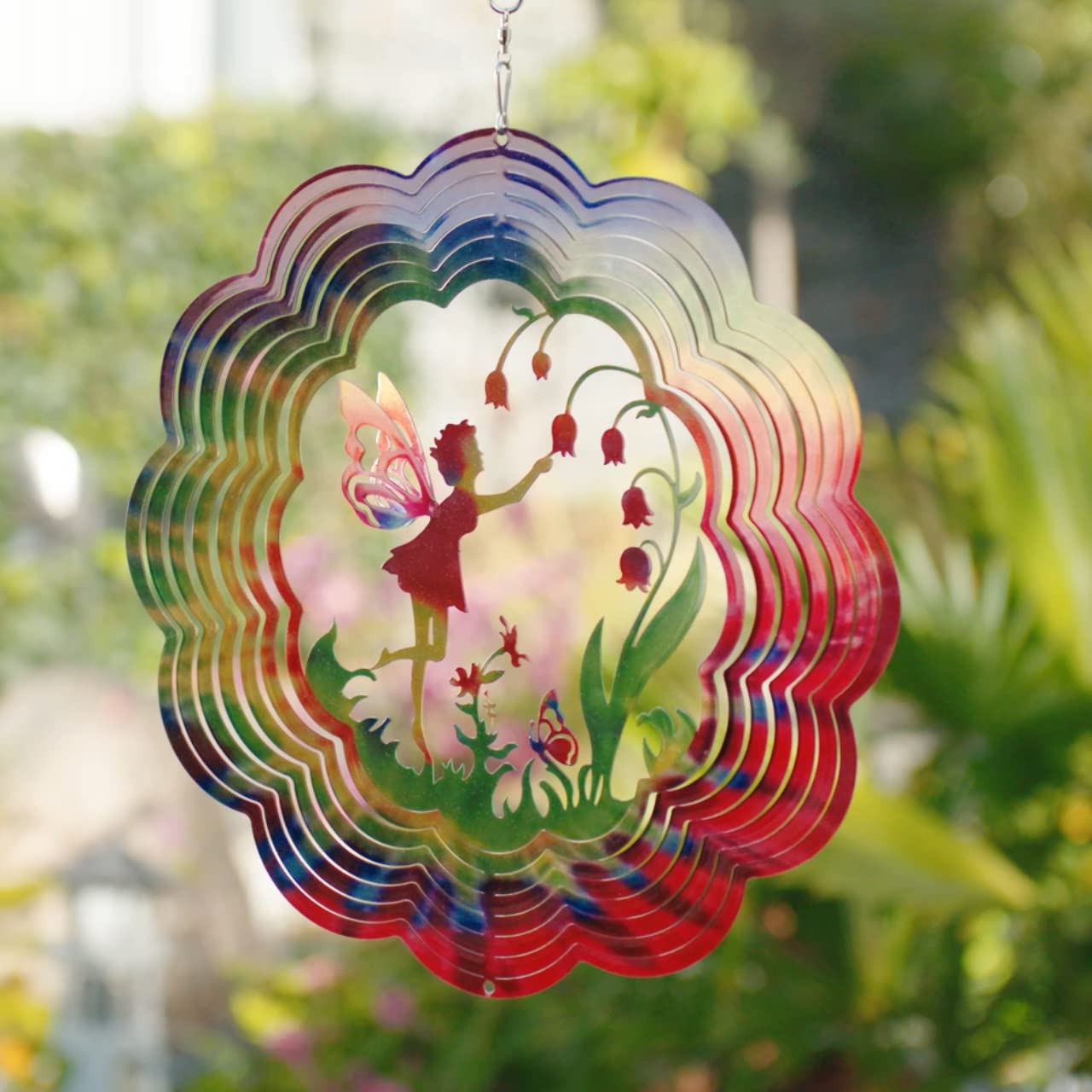 CIM Mobile en Acier - Rainbow Flower Fairy - Ø30cm - Mobile à Suspendre Qui Tourne Facilement au Vent, Couleurs Brillantes – y Compris système de Suspension