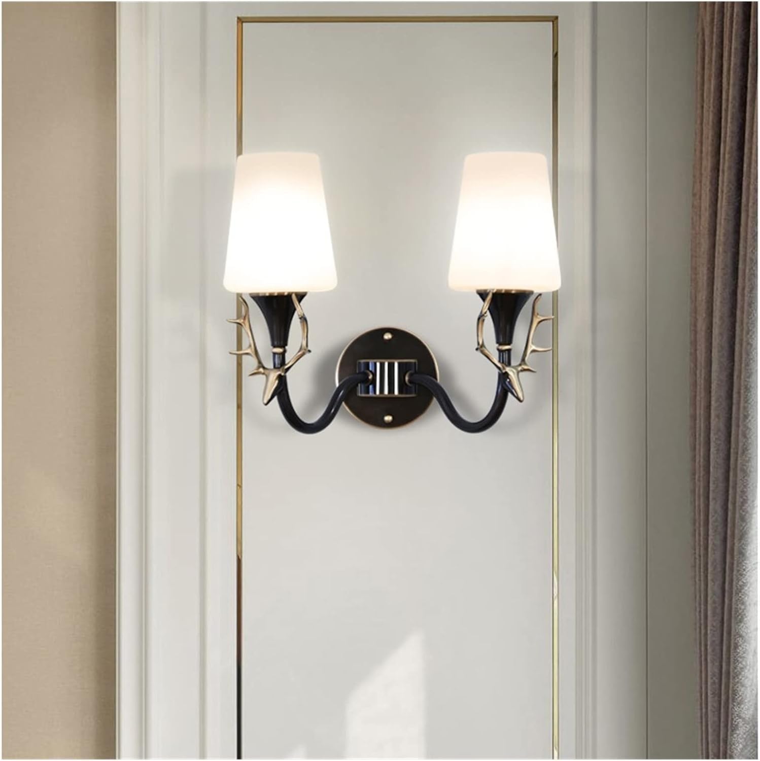 HYJAUSXB Copper Antler Wall Lamp Bedroom Simple Bedside Living Room Aisle Bathroom Mirror Front Lamp, Pendant Light