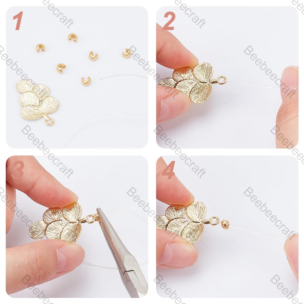Beebeecraft 1 Box 160Pcs Crimp Beads Cover 18K Gold & 925 Sterling Silver Plated Half Round Open Crimp Bead Knot Covers End Tip 5.5mm for DIY Crafts Jewelry Makings Bracelets Necklaces Earrings