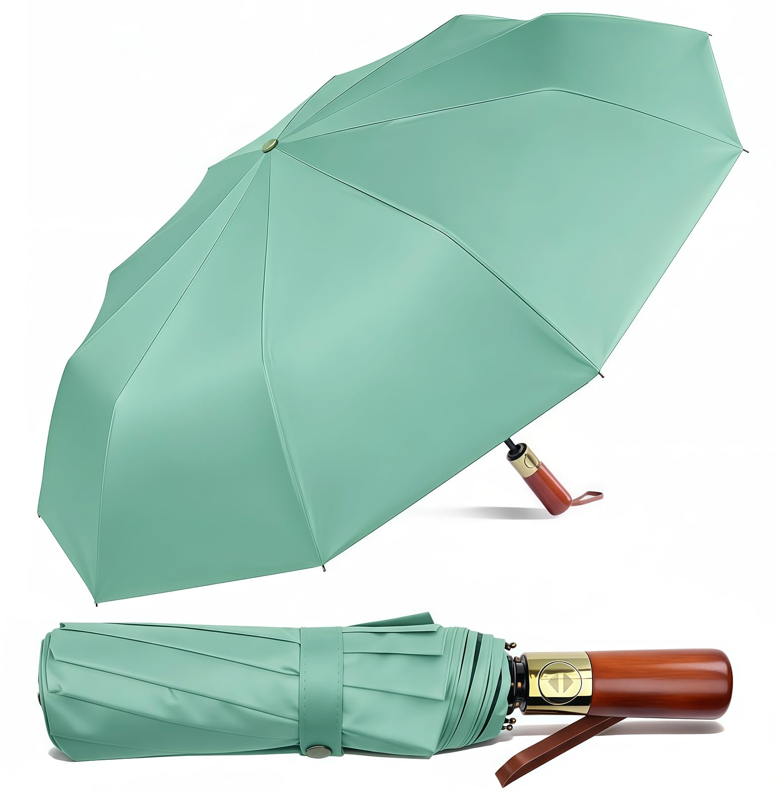 Pdyay Green 10 Ribs Folding Umbrellas Portable Windproof Waterproof Compact Umbrella With Auto Open And Close For Travel Outdoor Golfing Camping (Green)