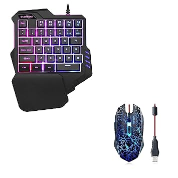 MFTEK Bloodbat One Handed Gaming Keyboard RGB Backlit 35 Keys 7 Button Gaming Mouse Portable Mini Gaming Keypad Ergonomic Game Controller Combo for PC PS4 Xbox Gamer