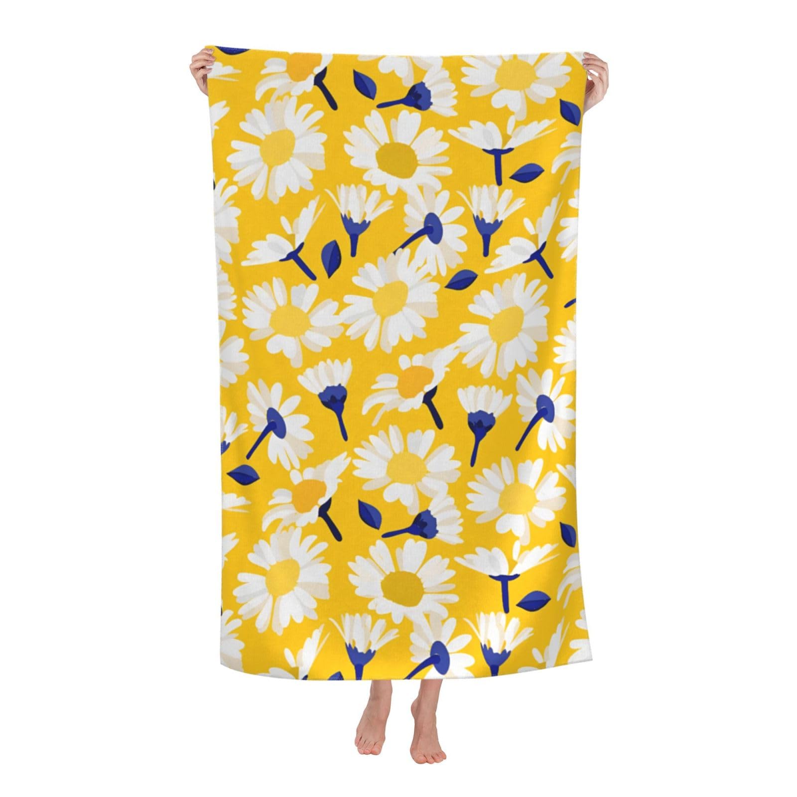 Pojknbv White Flower And Daisy Print Oversized Adult Beach Towel Quick-Dry Comfortable Lightweight Travel Pool Camping