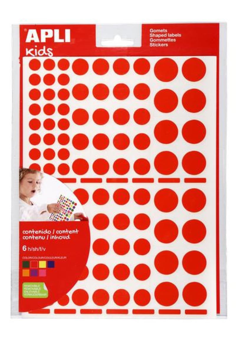 APLI Kids 102604 - Assortment of repositionable Geometric Stickers - red - 6 Sheets - 624 Pieces