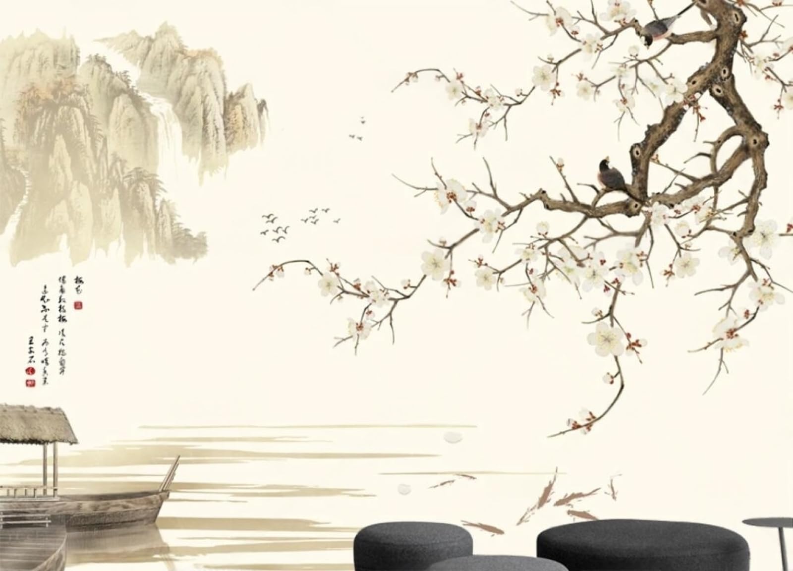 Papier peint panoramique 3d rétro magnolia 430x300cm pour grand salon
