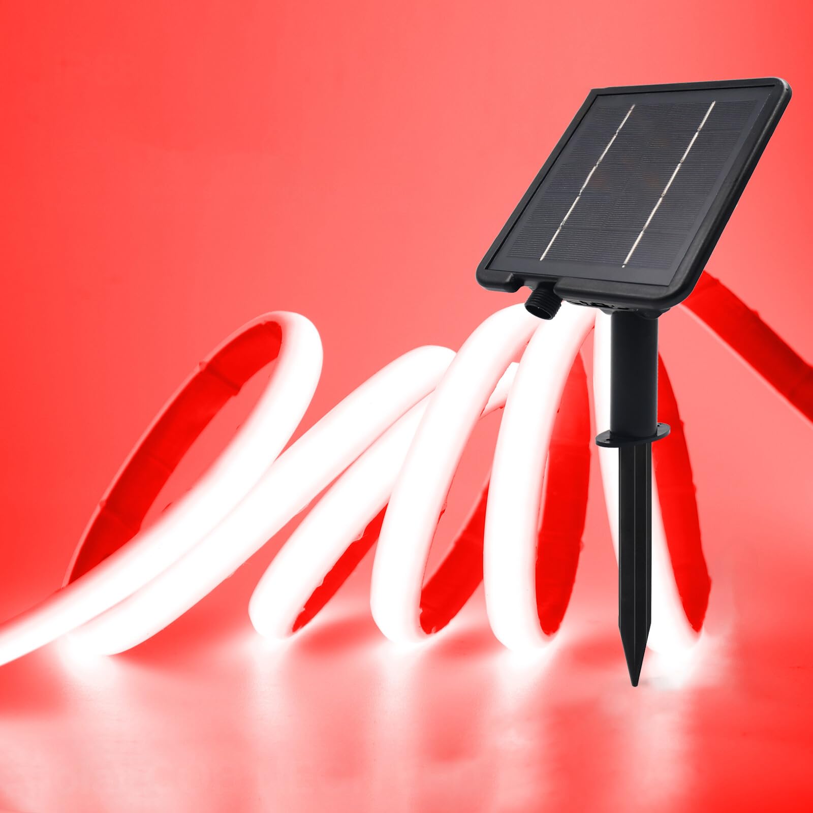 GQL 24V Solar/USB COB LED Strip - IP68 Waterproof 320LEDs/m Dual-Power, 8-Mode for Indoor/Outdoor Lighting (Red,10m) — image 1