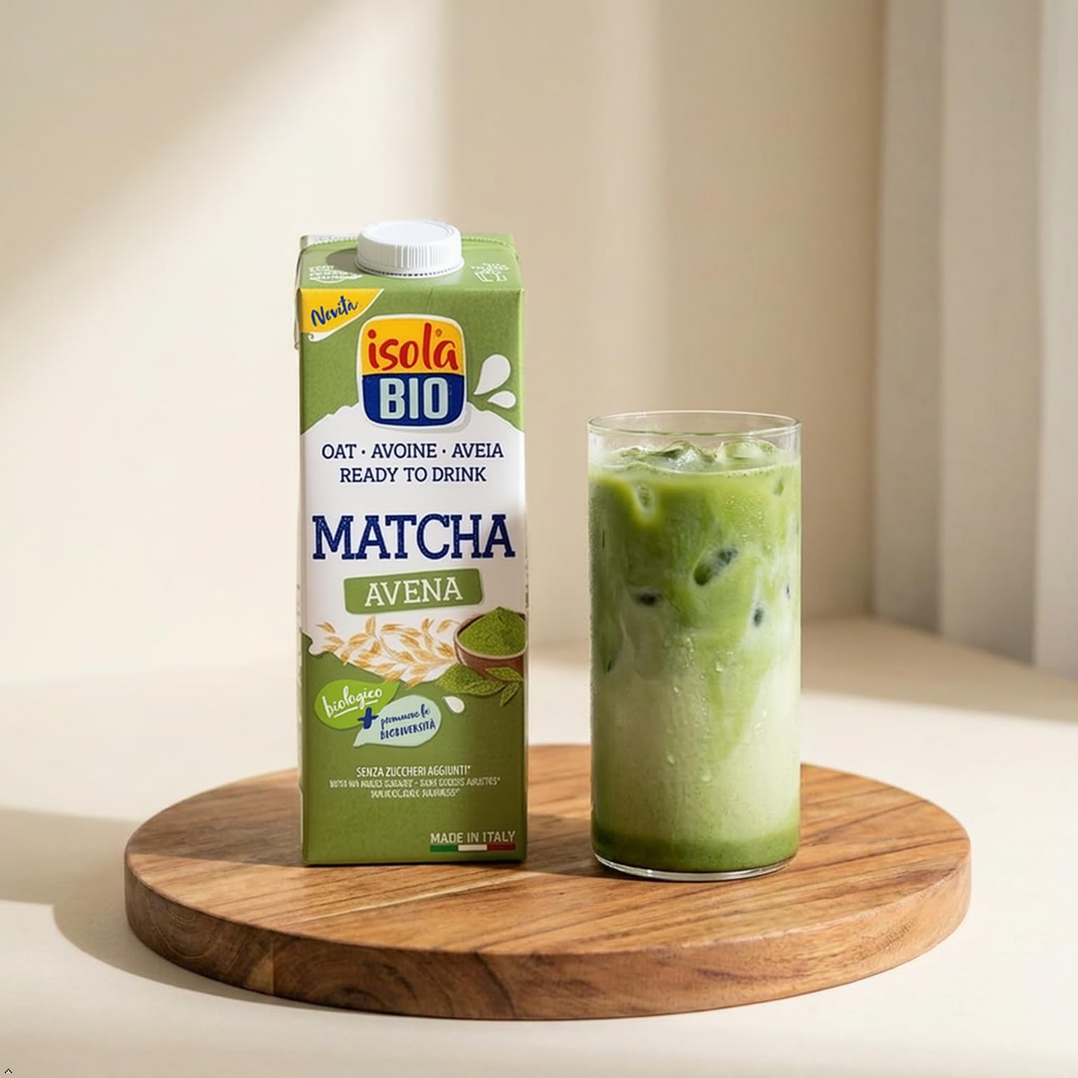 ISOLA BIO - Pack de 6 Unidades de 1 L de Bebida Ecológica Vegetal de Avena y Matcha - Sin Azúcar Añadido - Apto para Veganos - Ideal para Tomar Sola o en Batidos