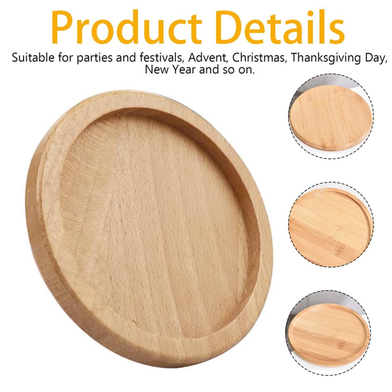 Lot De 6 Assiettes à Bougie En Bois - Dessous De Verre Ronds Diamètre 10 Cm, Protection Table, Décoration Naturelle