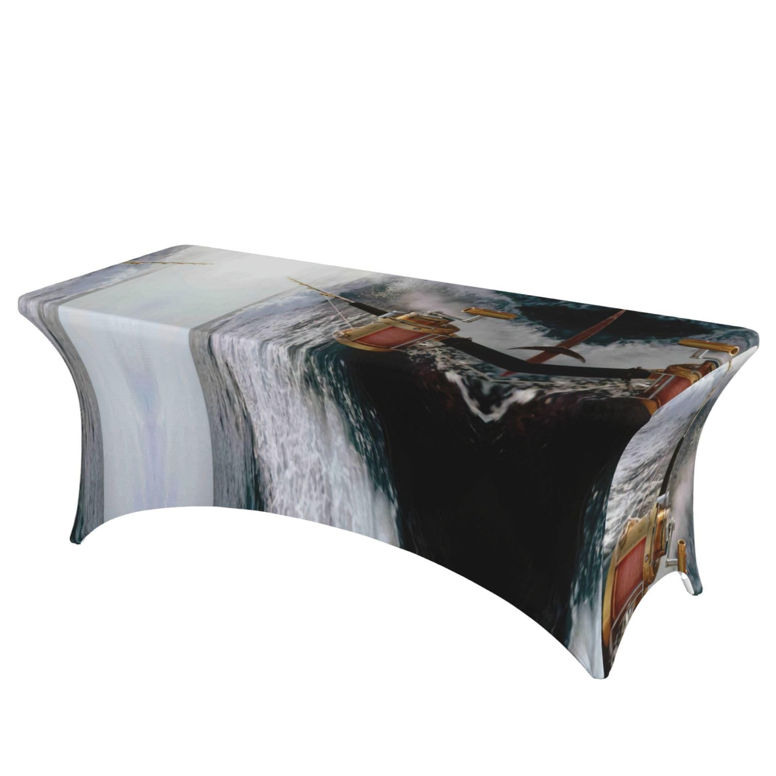 Nappe extensible en élasthanne imprimé canne à pêche textile premium de banquet