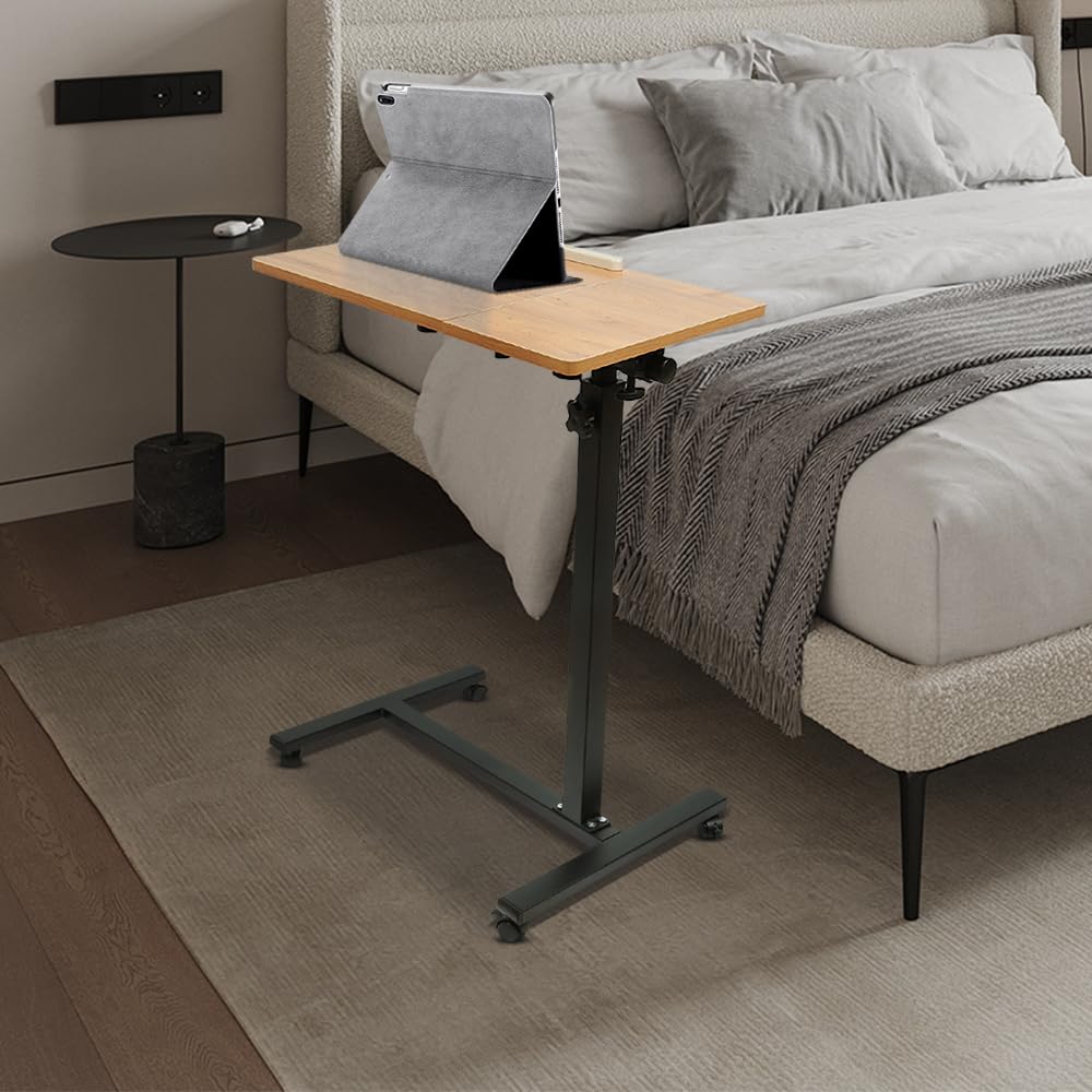 Mesa de cama médica con ruedas en forma de C – 2 hojas auxiliares ajustables para hospital, sofá y discapacitados