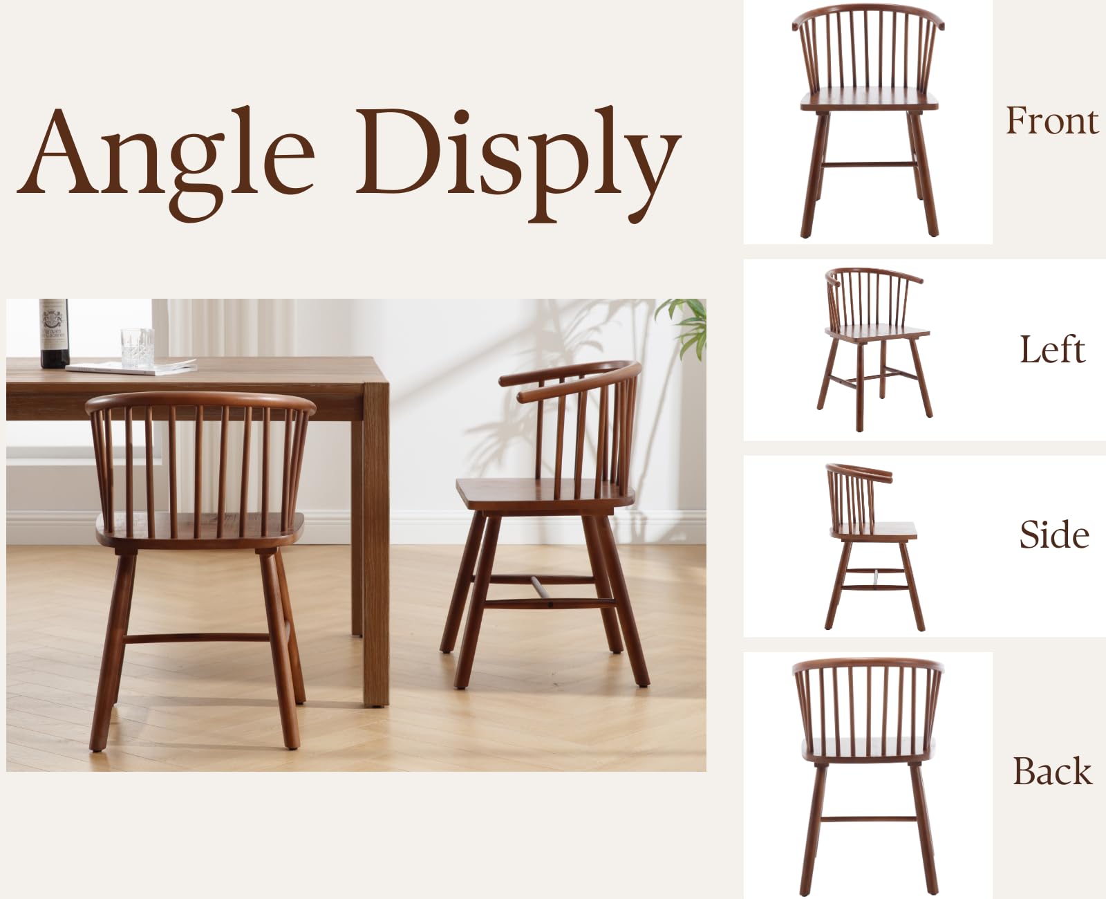 Walnut Dining Chairs Set 6 Farmhouse Spindle Arms Curved Back Windsor Brown image 2