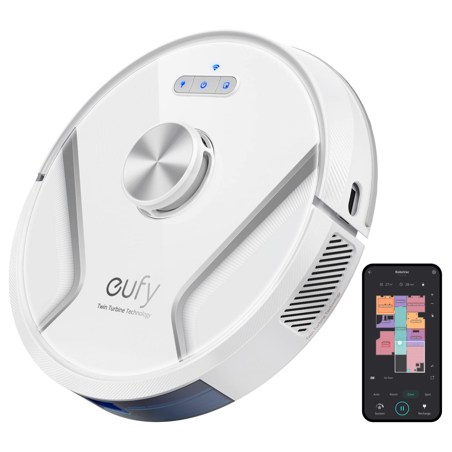 eufy RoboVac X8 Saugroboter mit Lasernavigation, 2X 2000Pa Saugleistung, Twin-Turbine Technologie, AI. Map 2.0 Technologie, WLAN-Konnektivität, BoostIQ Technologie (Generalüberholt)