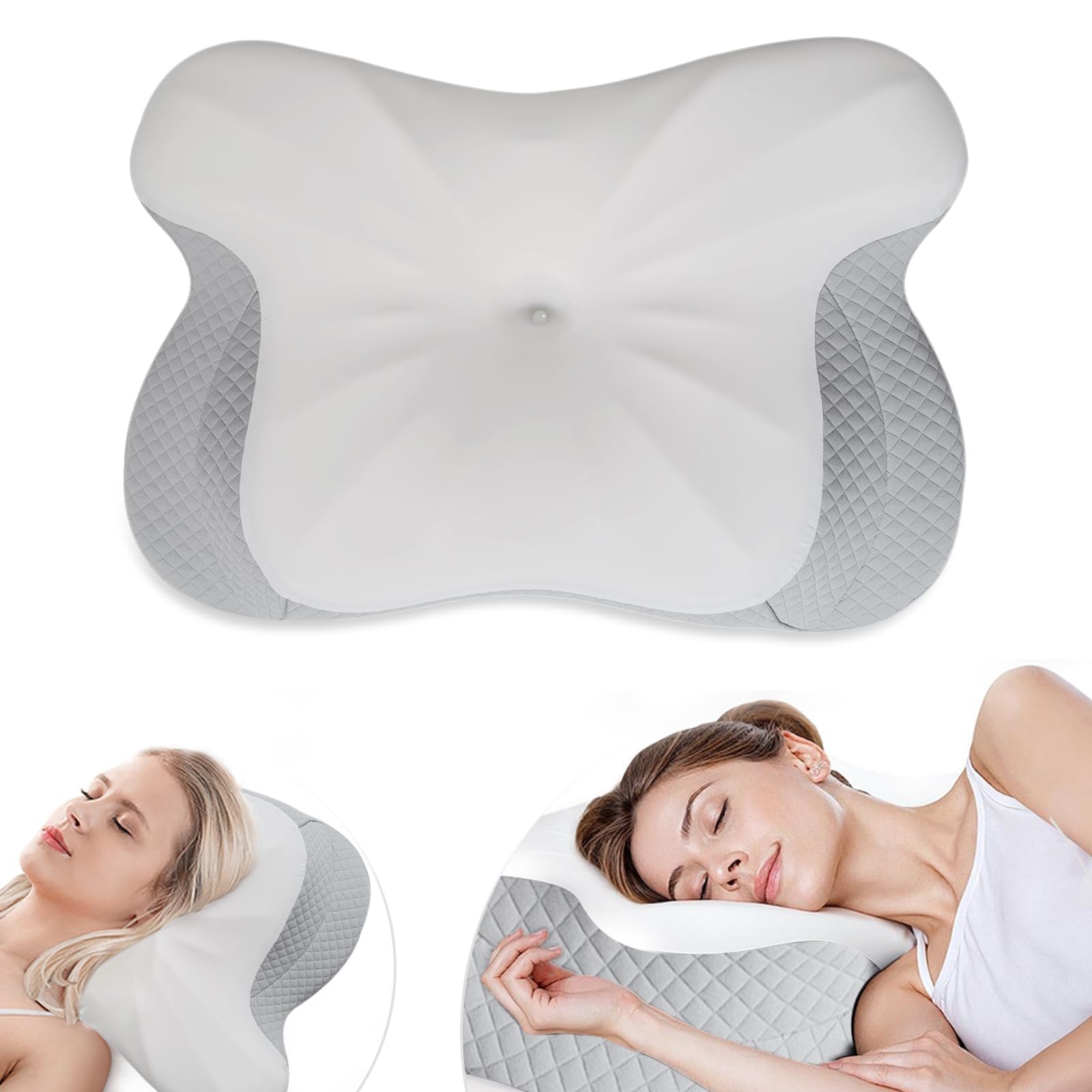 Cervical Neck Pillow Memory Foam Pillow, 2 in 1 Cervical Pillow for Neck Pain Relief, Ergonomic Neck Support Pillows for Side Back Stomach Sleepers with Breathable Pillowcase(White)