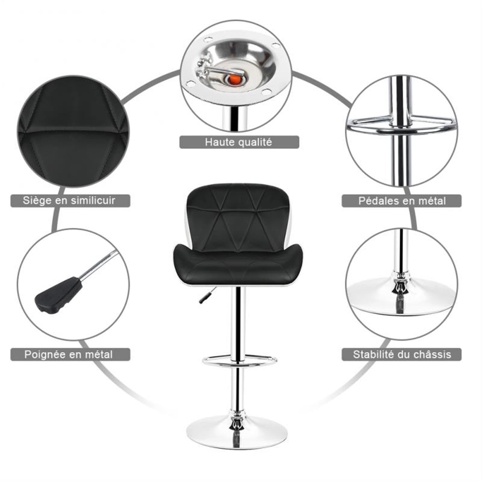 Obrotowy Hoker Barowy Z Regulowaną Wysokością I Ergonomicznym Oparciem Ze Skóry Pu, Tapicerowanym Siedziskiem Do Blatu Kuchennego, Wyspy, Bistro, Jadalni, 24" W