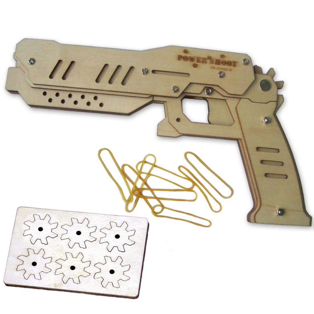 Amazon | 輪ゴム銃 8連射式 DIY 組立式 木製 輪ゴム鉄砲 予備