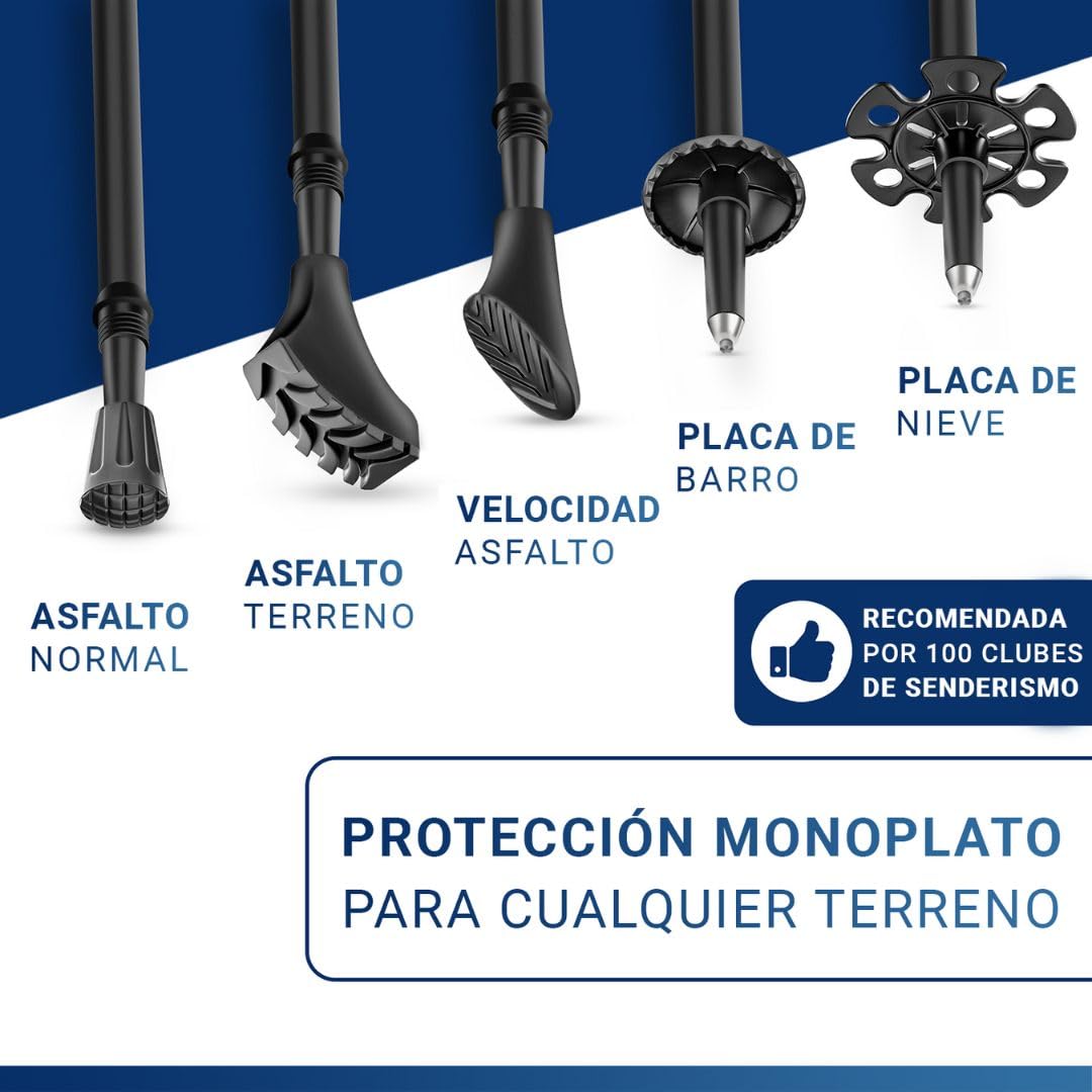 Bastones de Senderismo y Bastones de Marcha nórdica – Bastones de Senderismo telescópicos con Juego de topes de Goma – Bastones de Trekking para Hombre y Mujer – Extra Ligero y Ajustable con Mango de
