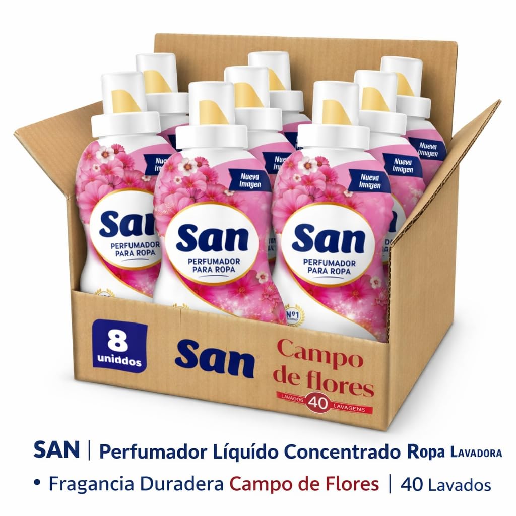 Rasmacor | Pack 8 unidades SÁN Perfumador para Ropa Lavadora | Fragancia Campo de Flores | Duradera 40 Lavados